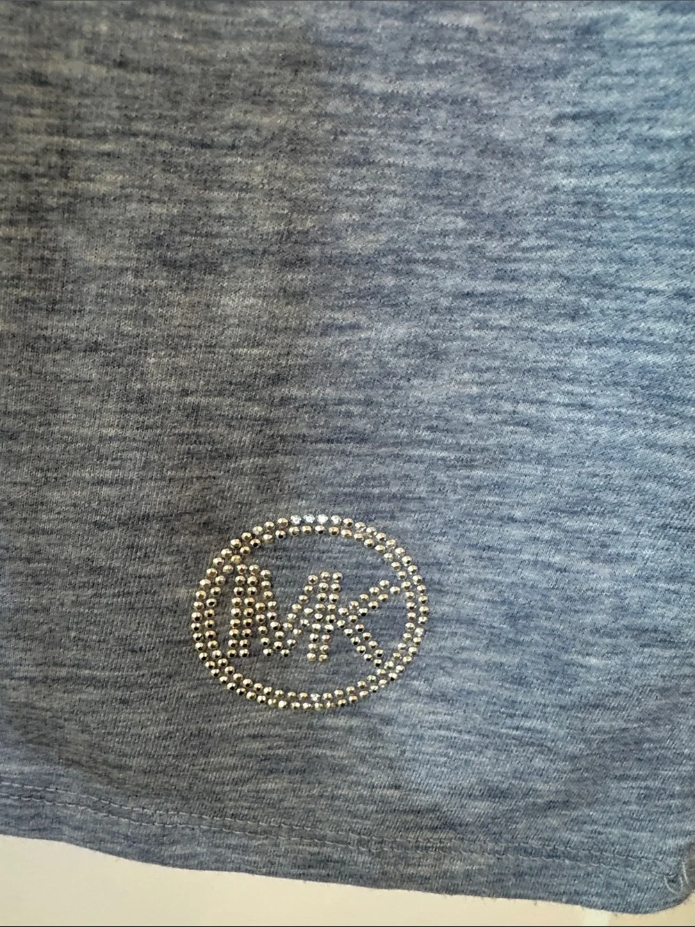 Michael Kors Heather Blue Cowl Neck Pullover Sweater Rhinestone Logo Size L